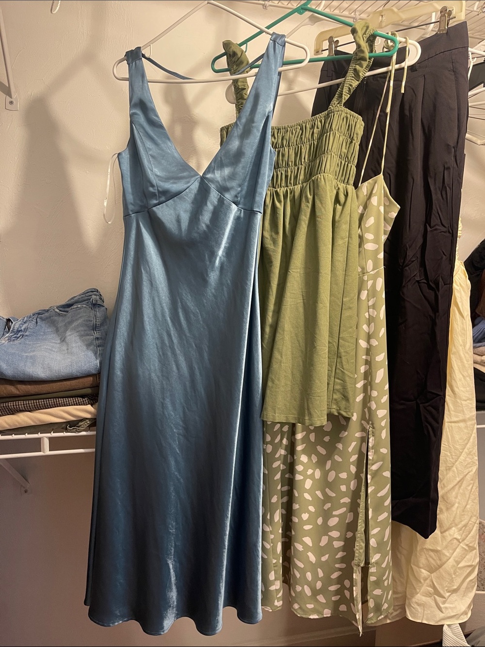 Lulu's Blue Satin V-Neck Maxi Slip Dress